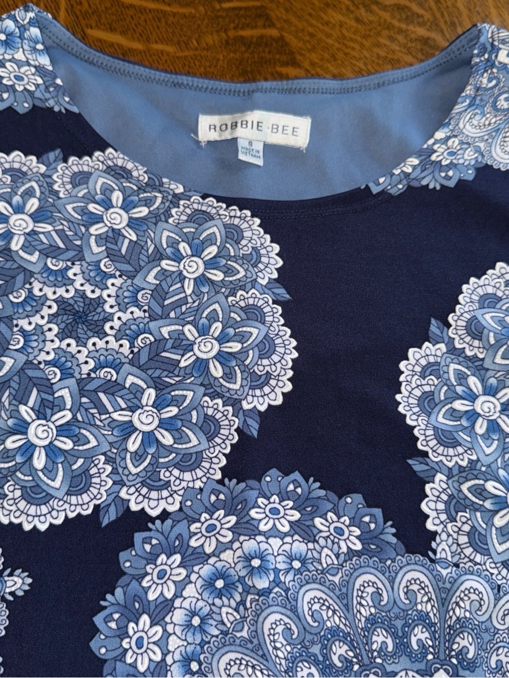 Robbie Bee Light Blue and Navy Floral Accent Dress - Picture 3 of 16